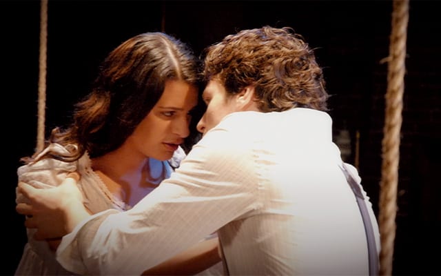 Lea Michele and Jonathan Groff in Spring Awakening on Broadway.